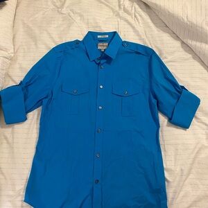 Express Blue Casual Button Down Shirt